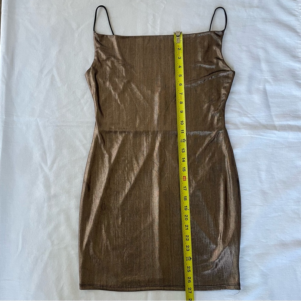 Blanc Mini Dress Metallic Spaghetti Strap Sparkly M Coffee Brown Medium club - Picture 7 of 8